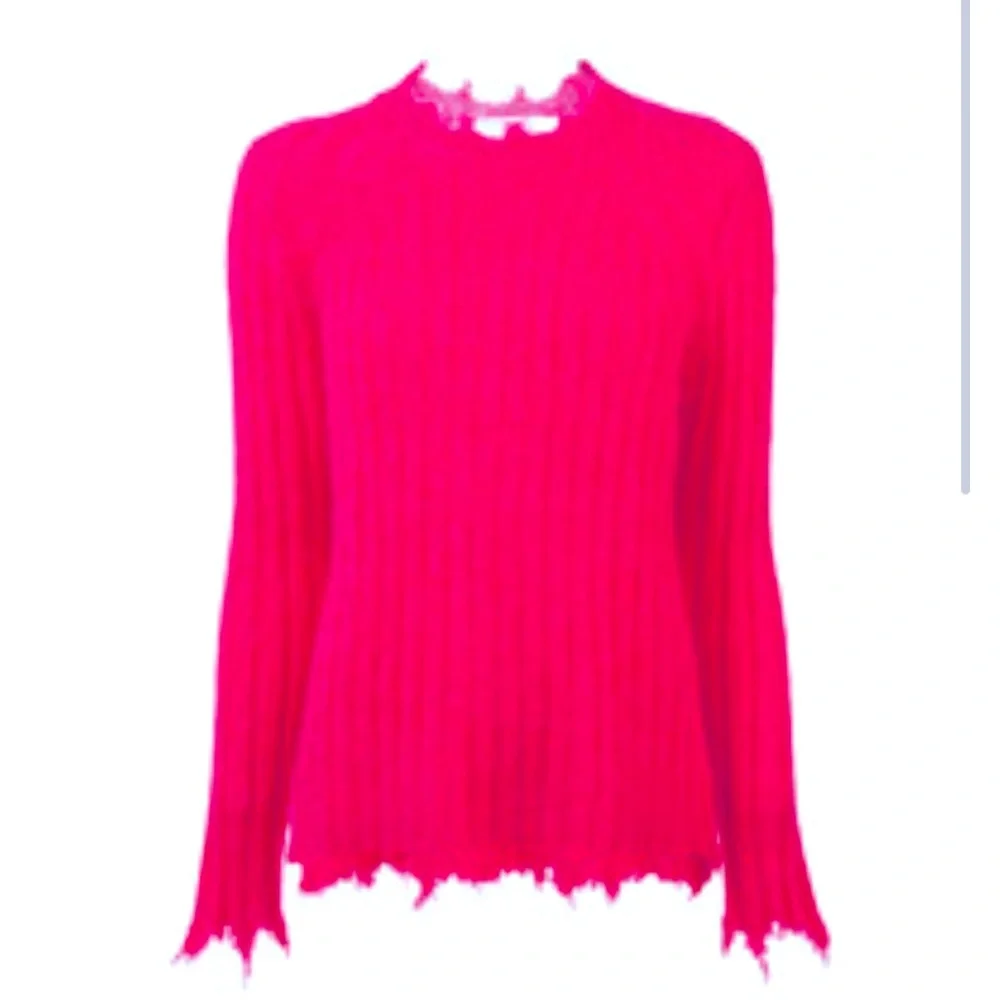 IRO Mohair Wool Sweater M Pink Fringed Hem Fuzzy Feminine Luxury Old Money - Picture 2 of 12